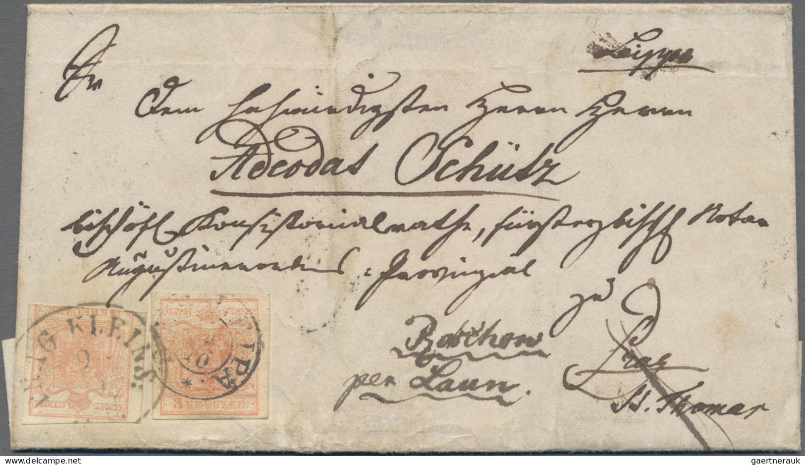 Österreich: 1854, 3 Kr. Rot, Maschinenpapier, Zwei Exemplare (eine Marke Etwas B - Storia Postale