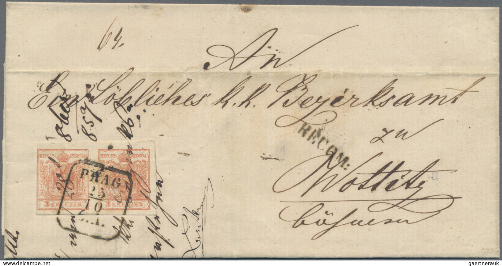 Österreich: 1854, 3 Kr. Rosa, Maschinenpapier, Type IIIb, Zwei Waagerechte Paar, - Lettres & Documents