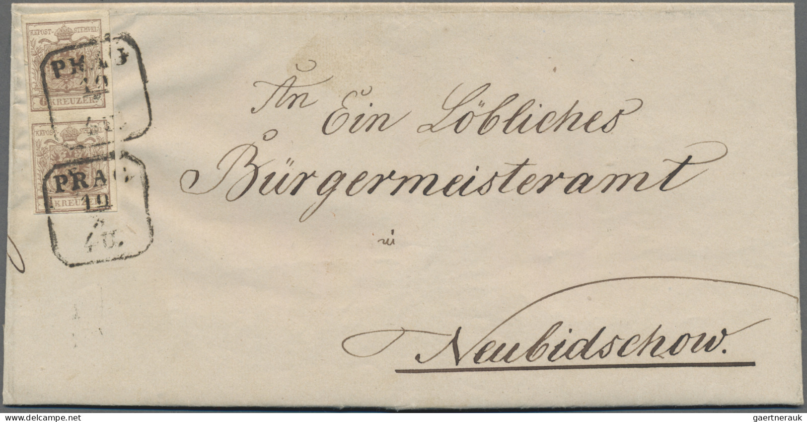 Österreich: 1850, 6 Kr. Braun, Maschinenpapier, Senkrechtes Paar, Type II Sowie - Briefe U. Dokumente