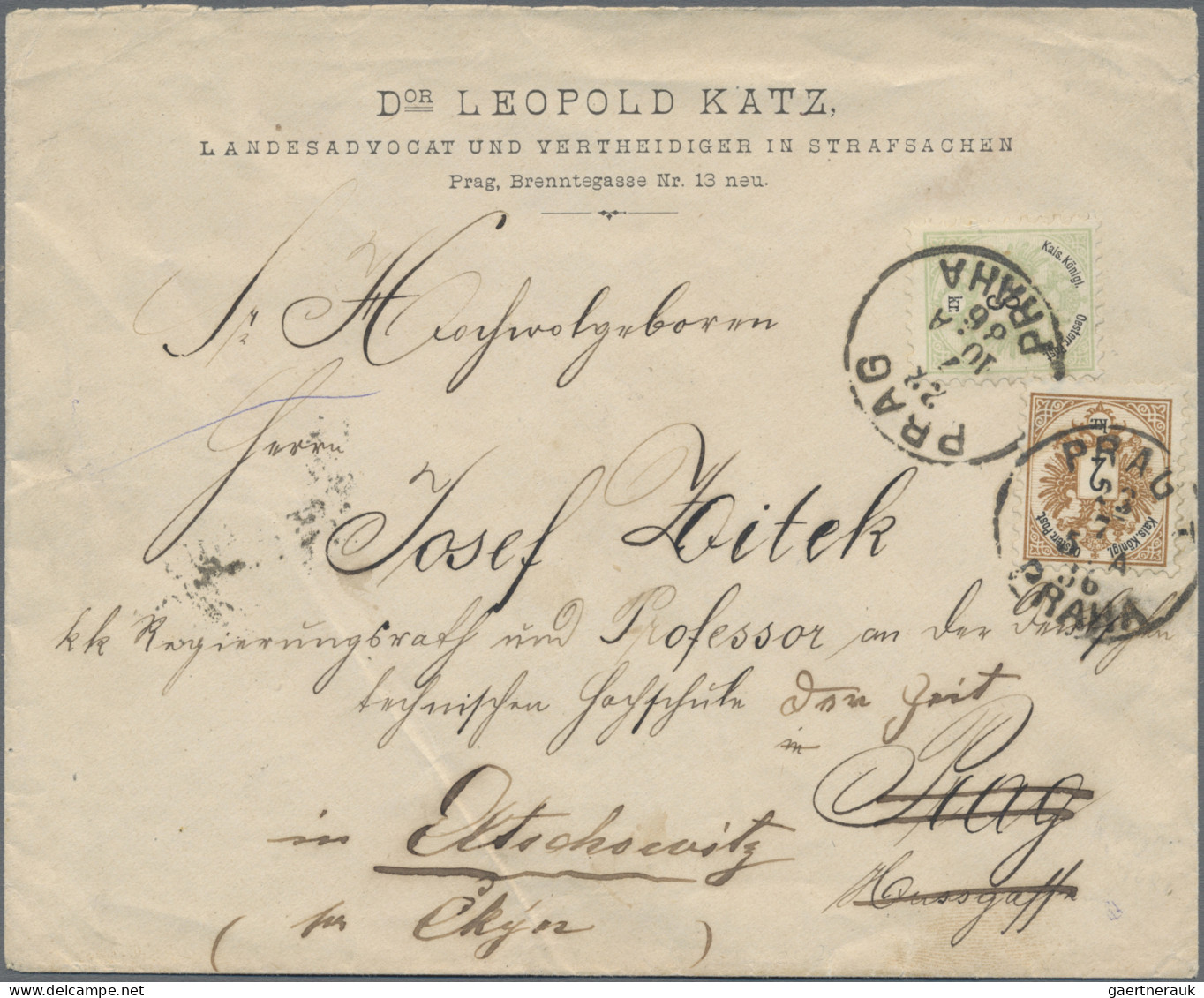 Österreich: 1883, Doppeladler, 2 Kr. Und 3 Kr. Auf Ortsbrief Von PRAG, Weitergel - Cartas & Documentos