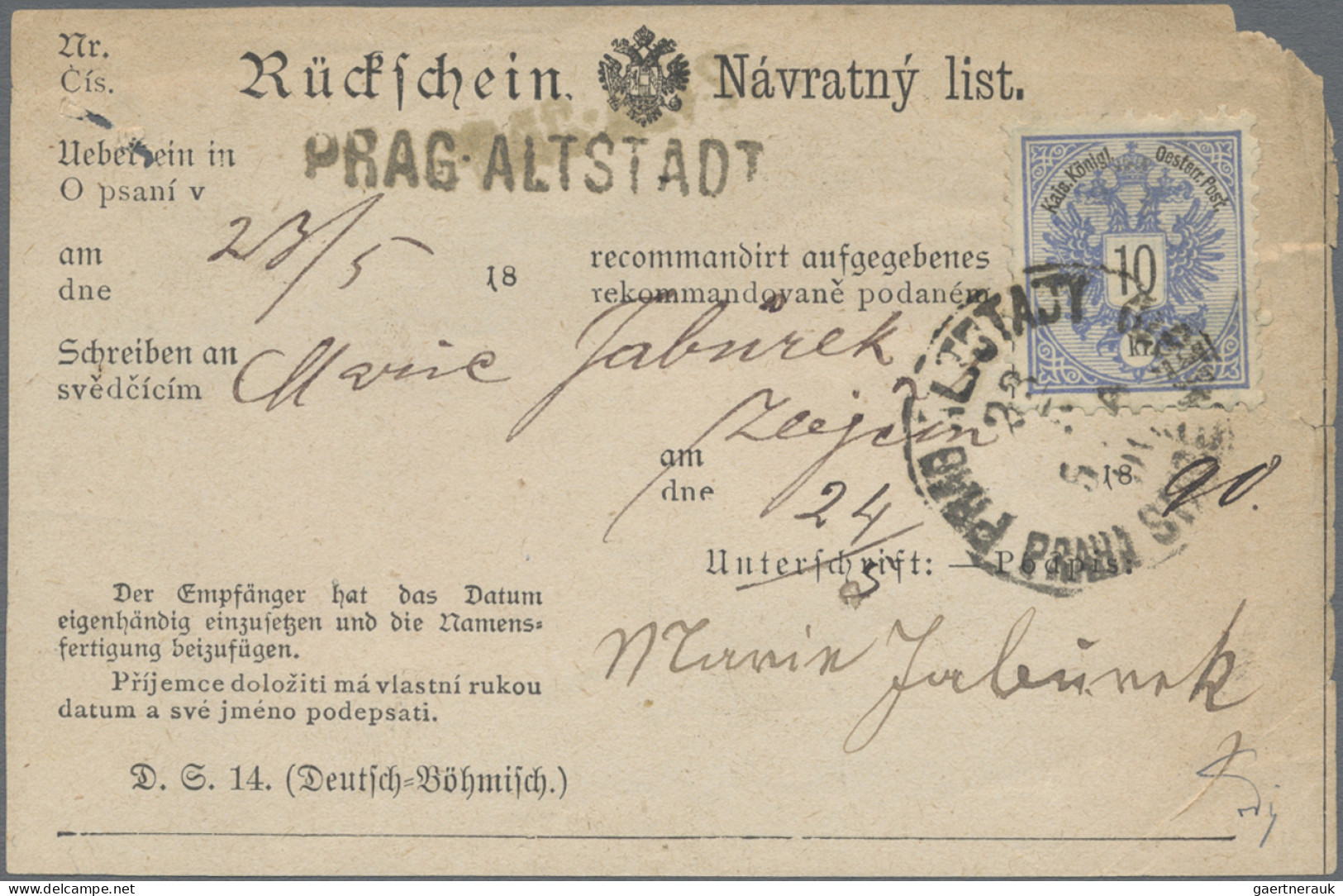 Österreich: 1890, Ex Offo Nachfrageschreiben Von Prag Altstadt Nach Ziejcim - Mi - Storia Postale