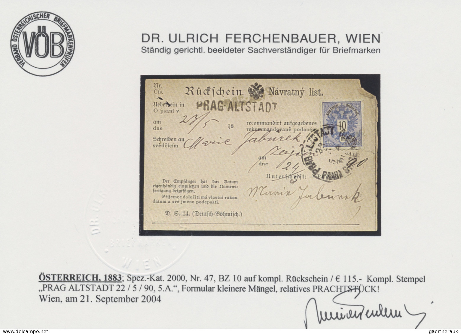 Österreich: 1890, Ex Offo Nachfrageschreiben Von Prag Altstadt Nach Ziejcim - Mi - Briefe U. Dokumente