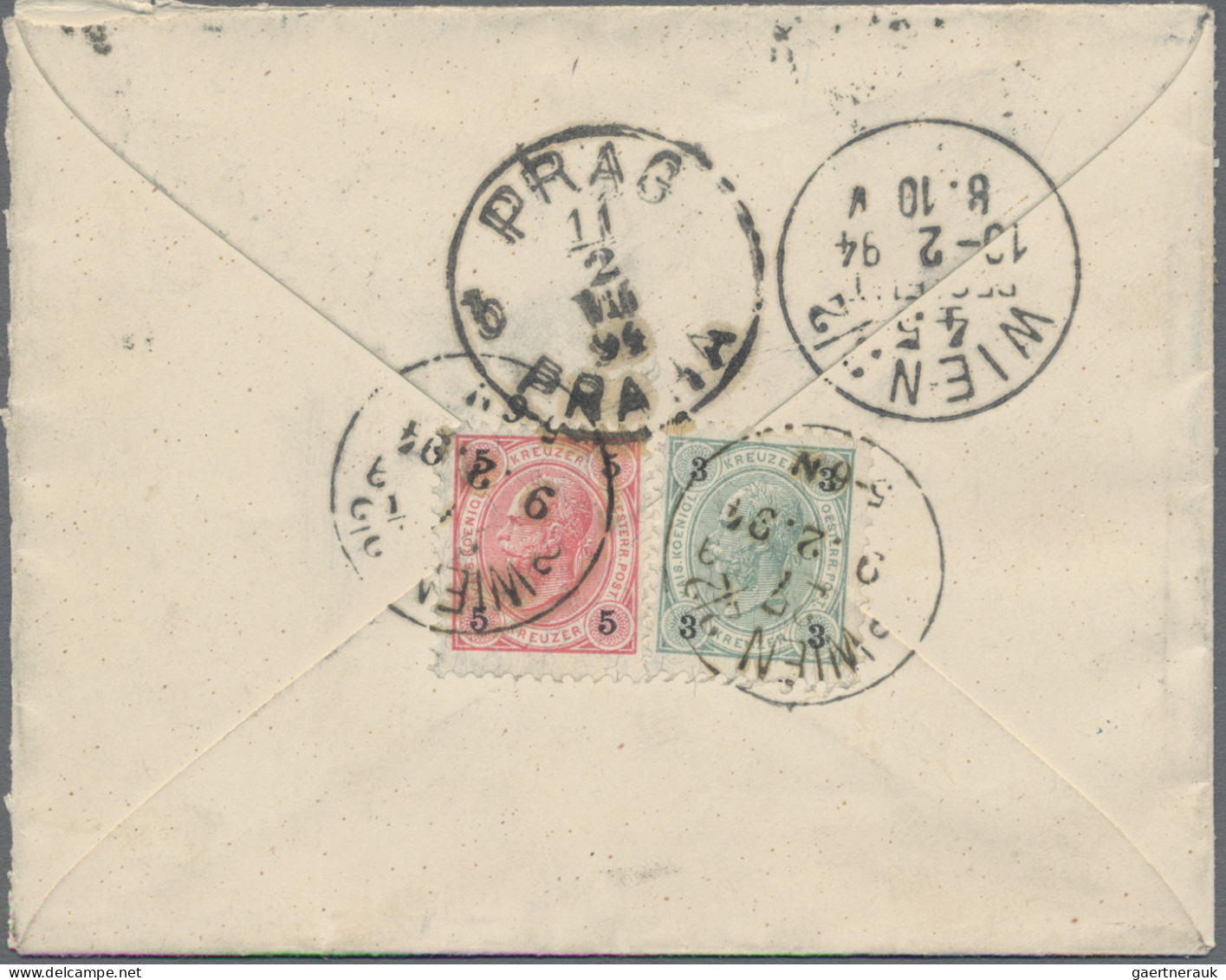Österreich: 1890, Franz Joseph, 3 Kr. Und 5 Kr. Rückseitig Auf Briefumschlag, We - Cartas & Documentos