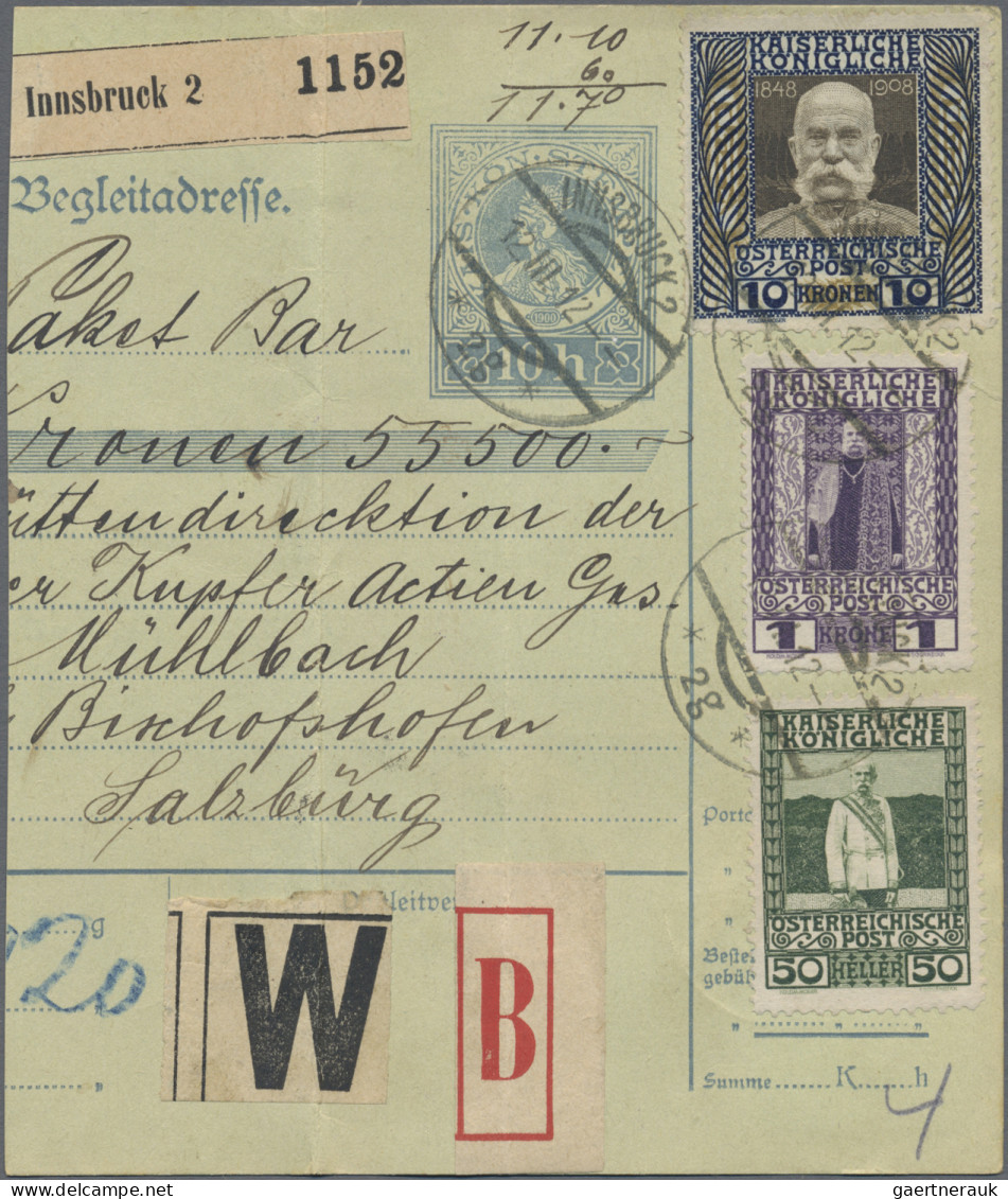 Österreich: 1908, Regierungsjubiläum 10 Kr. Höchstwert Mit Weiteren Werten Auf G - Covers & Documents