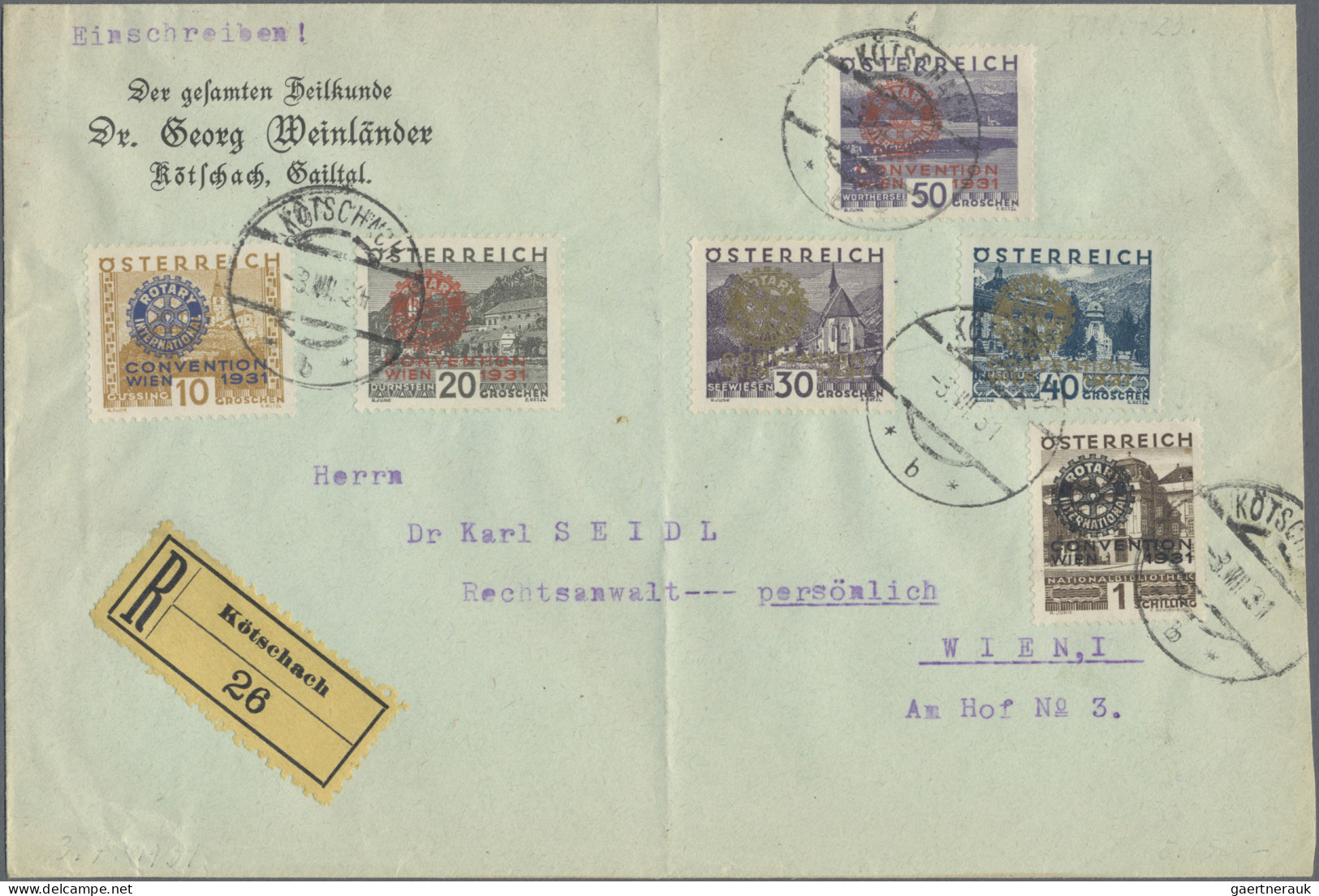 Österreich: 1931, Rotary, Kompletter Satz Auf R-Brief Mit Tagesstempel "KÖTSCHAC - Covers & Documents