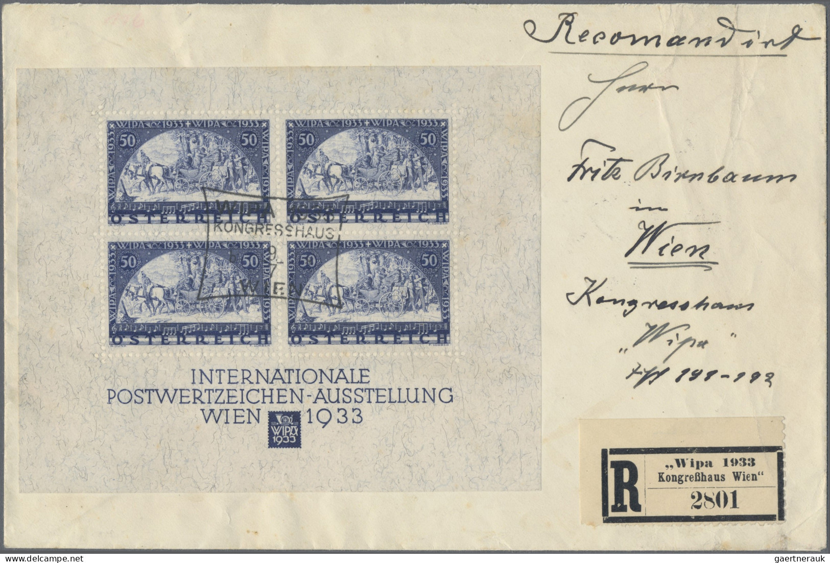 Österreich: 1933, WIPA-Block Auf Herrlichem Orts-Einschreibebrief Mit Sonder-R-Z - Brieven En Documenten