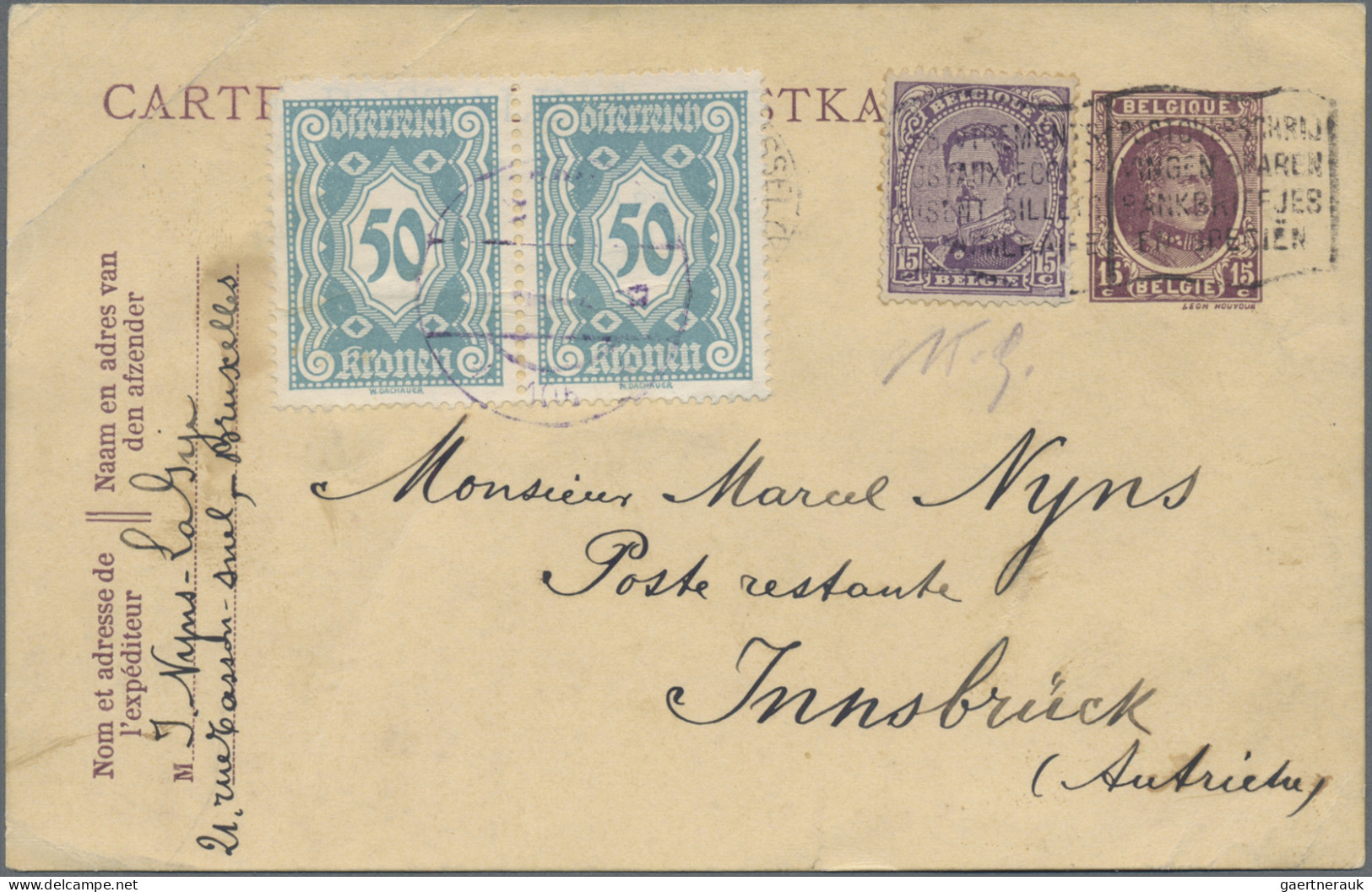 Österreich - Portomarken: 1922, 50 Kr. Grünlichblau Im Waagerechten Paar (Eckfeh - Postage Due