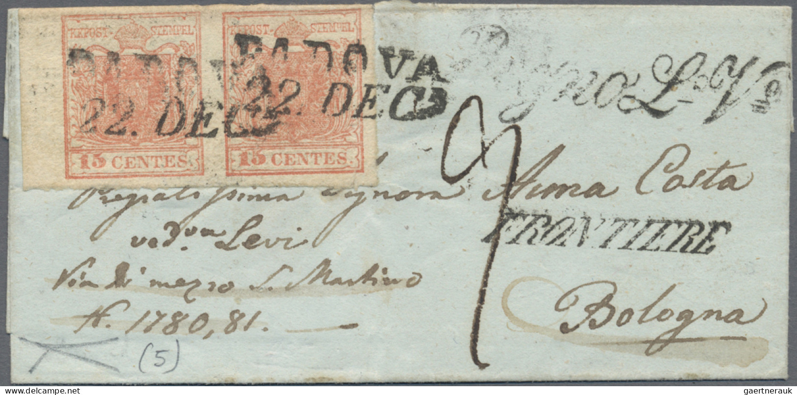 Österreich - Lombardei Und Venetien: 1850, 15 Cent. (1851 Padova - Ferrara - Bol - Lombardo-Venetien