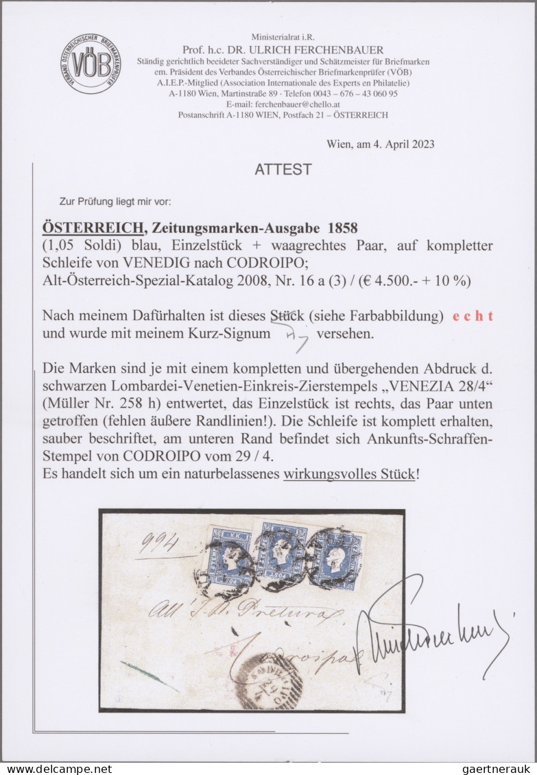 Österreich - Lombardei Und Venetien - Zeitungsmarken: 1858, Zeitungsmarke (1.05 - Lombardo-Vénétie