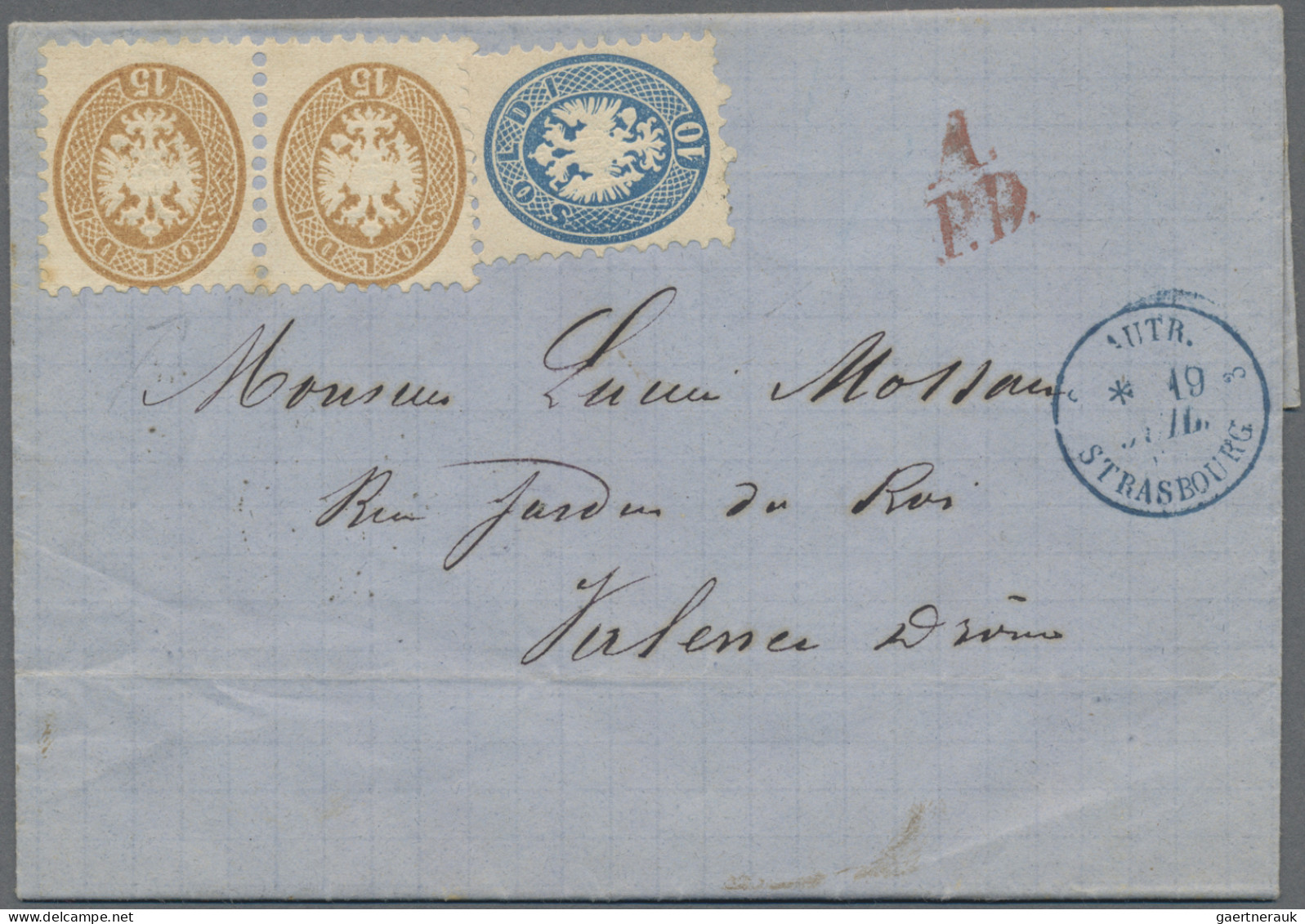 Österreichische Post In Der Levante: 1868, Vorläufer 10 So. Blau Und Waagerechte - Levante-Marken