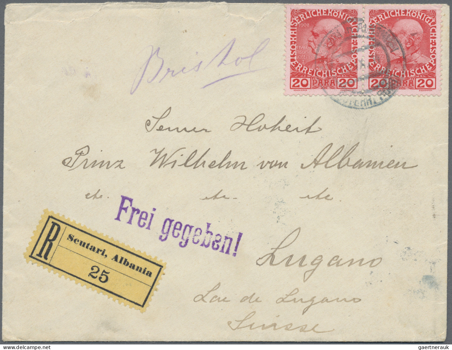 Österreichische Post In Der Levante: 1914, 4 X 20 Pa Rot Auf Rosa, Paarweise Vor - Eastern Austria