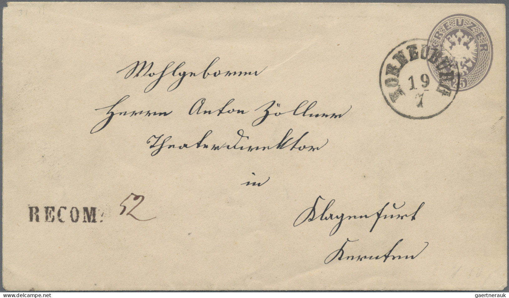 Österreich - Ganzsachen: 1864, 25 Kr Violett Doppeladler Ganzsachenumschlag Per - Altri & Non Classificati