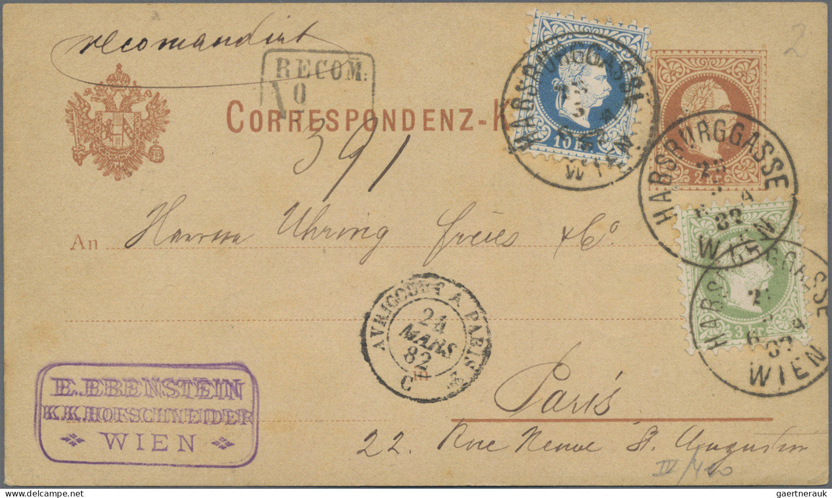 Österreich - Ganzsachen: 1876/1882, 2 Kr Braun Ganzsachenkarte Mit Zusatzfrankat - Other & Unclassified