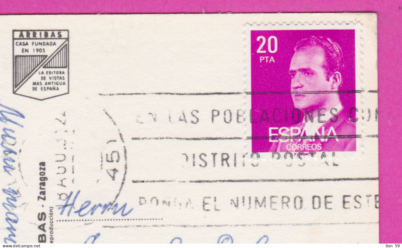 293760 / Spain - Valencia Bullring (Plaza De Toros) PC 1984 USED 20Pta King Juan Carlos I  Flamme "EN LAS POBLACIONES  - Covers & Documents