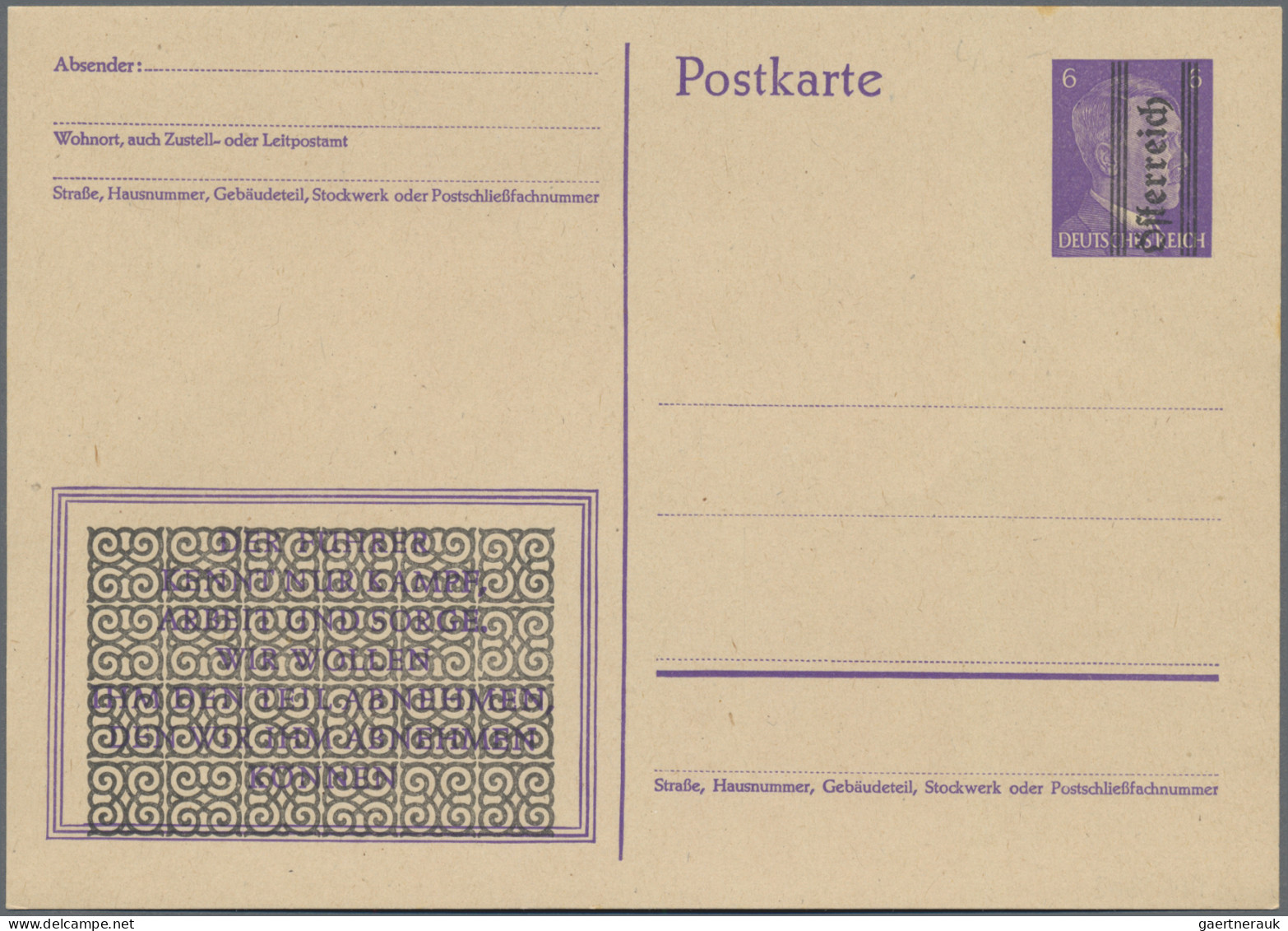 Österreich - Ganzsachen: 1945, Grazer Aufdruck, Hitler 6 Pfg. Violett, Einzelkar - Other & Unclassified