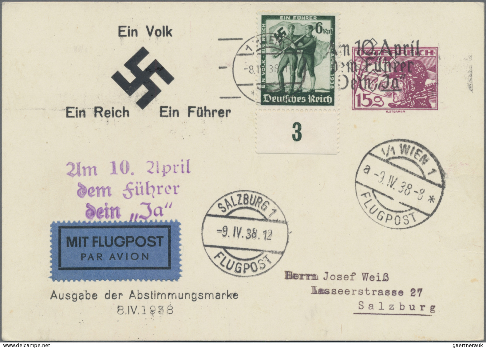 Österreich - Privatganzsachen: 1938 (3.4.-9.4.), Drei Postkarten Mit Wertstempel - Andere & Zonder Classificatie
