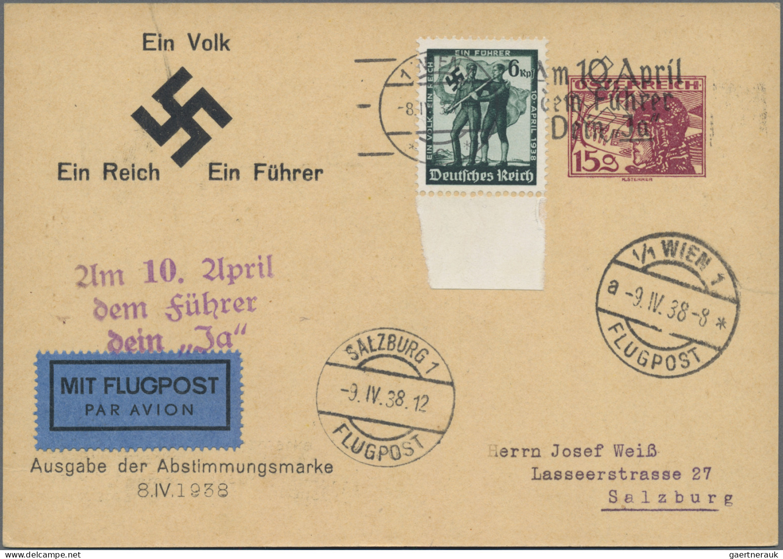 Österreich - Privatganzsachen: 1938 (8.4.-11.4.), Zwei Postkarten Mit Wertstempe - Autres & Non Classés