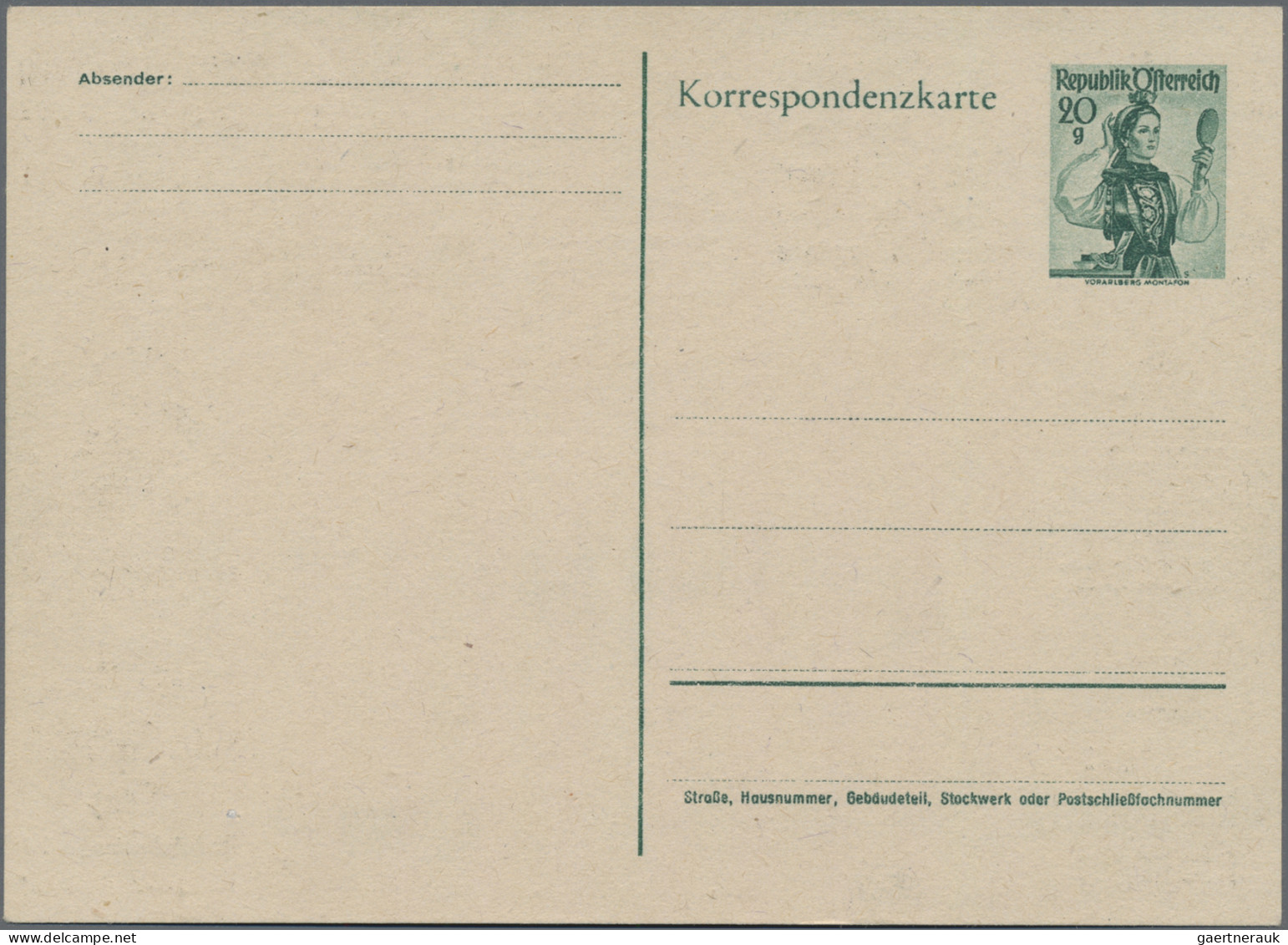 Österreich - Privatganzsachen: 1948/1949, Ganzsachenkarte Trachten 20 Gr. Bläuli - Altri & Non Classificati