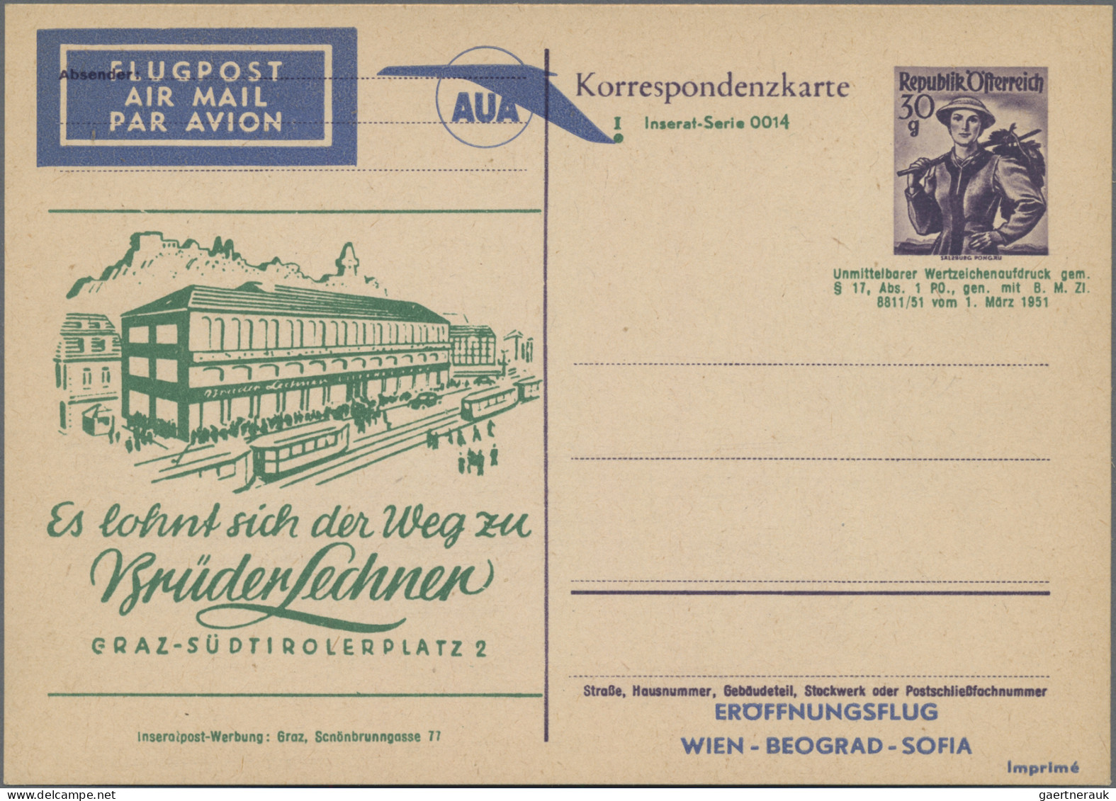 Österreich - Privatganzsachen: 1950, Fünf Ganzsachenkarten Trachten 30 Gr. Viole - Andere & Zonder Classificatie