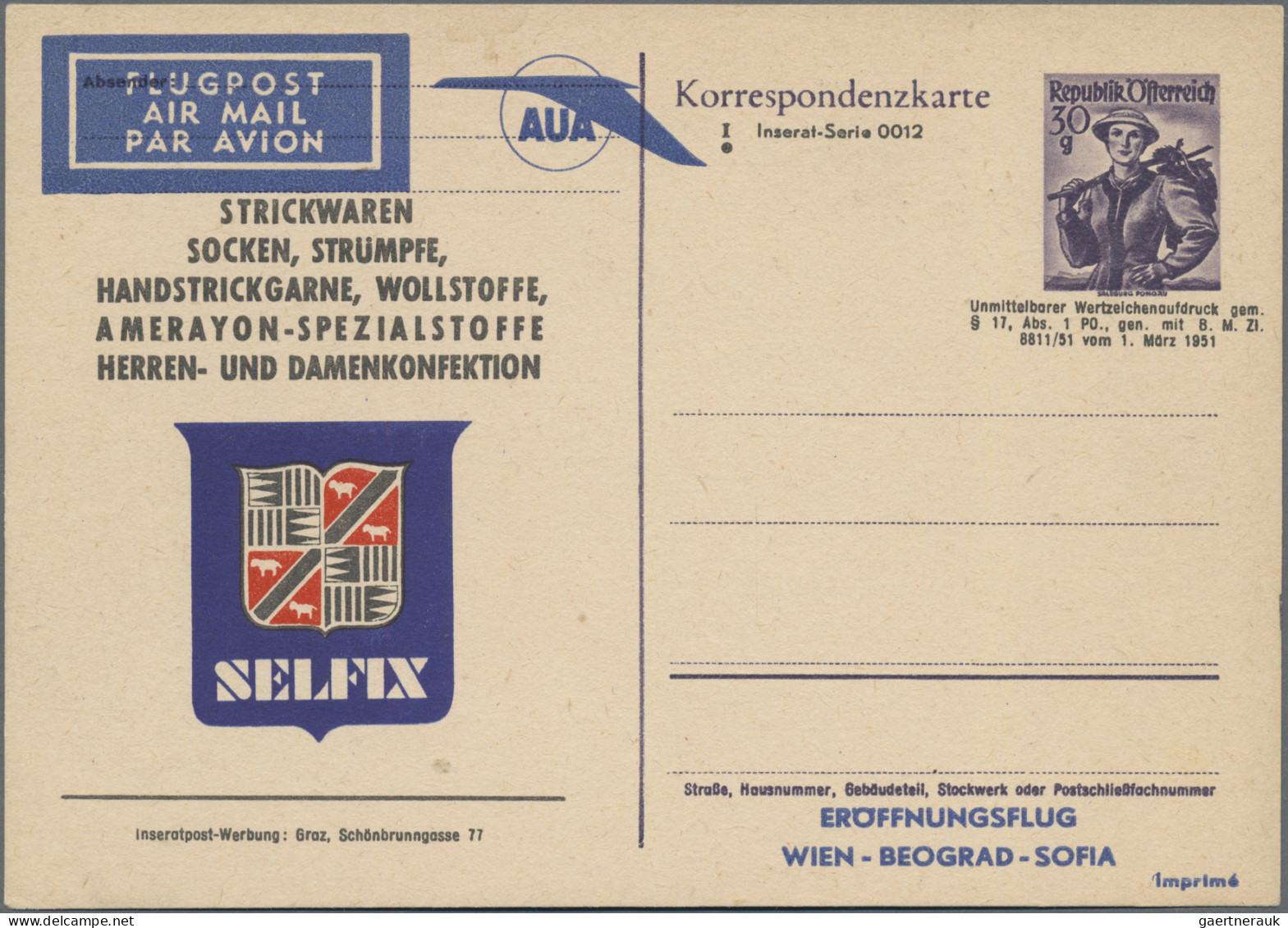 Österreich - Privatganzsachen: 1950, Fünf Ganzsachenkarten Trachten 30 Gr. Viole - Sonstige & Ohne Zuordnung