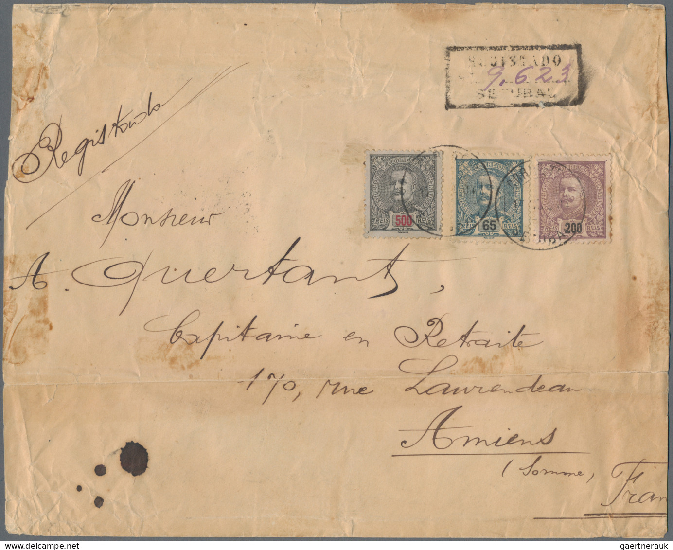 Portugal: 1904 Registered Envelope Addressed To France Bearing 1895-96 500r. And - Brieven En Documenten