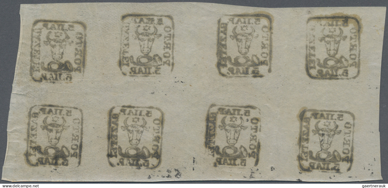 Romania: 1858, 5 Par Black On White, Decorative Block Of Eight, Mint Never Hinge - Ongebruikt