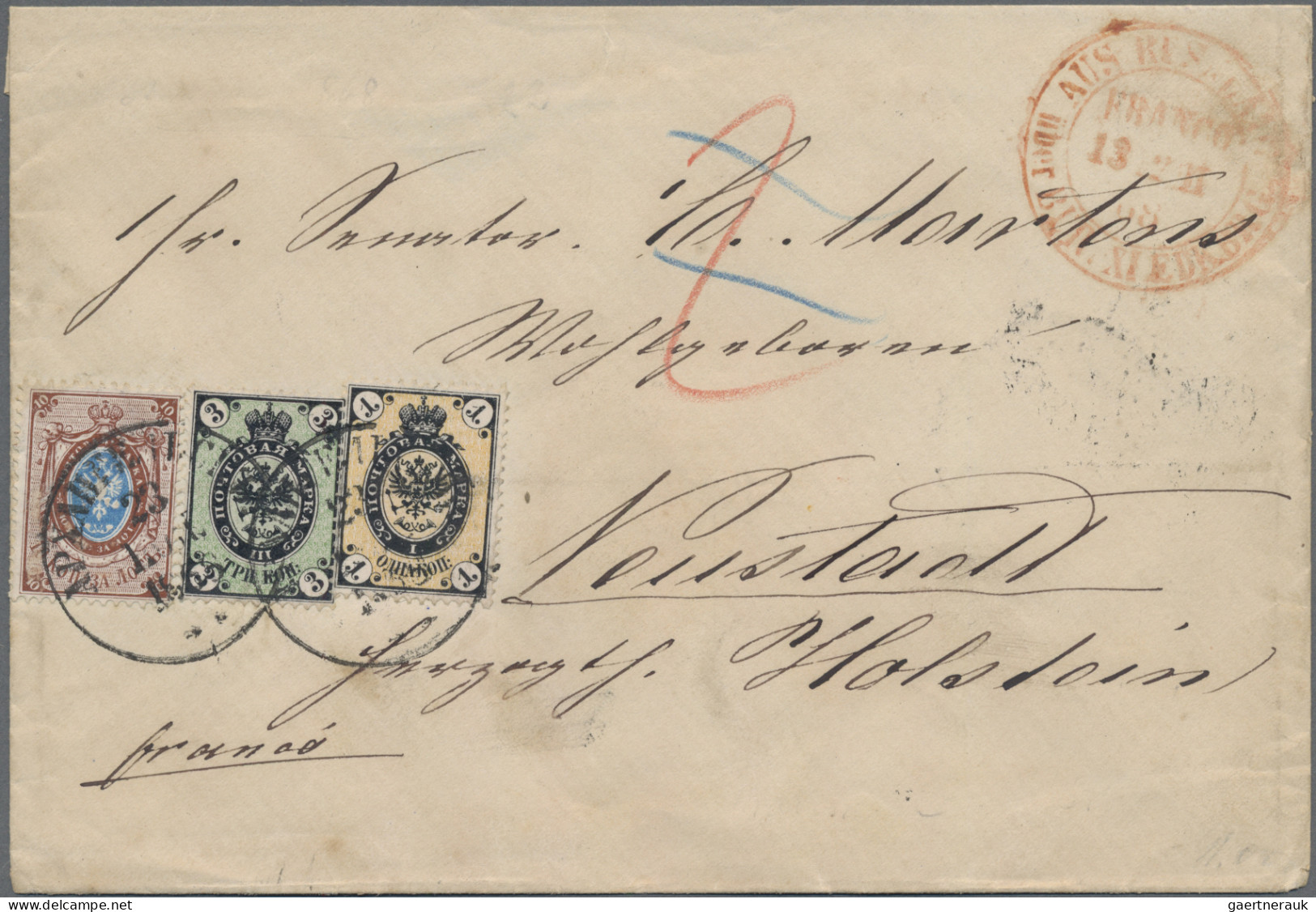 Russia: 1868 Cover From Archangelsk To Neustadt, Germany Franked By 1866 1k., 3k - Storia Postale