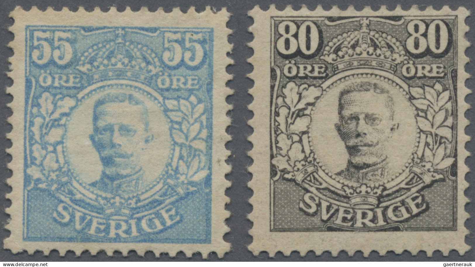 Sweden: 1918 'King Gustaf V.' 55 øre Light Blue And 80 øre Black, Both Mint Hing - Neufs