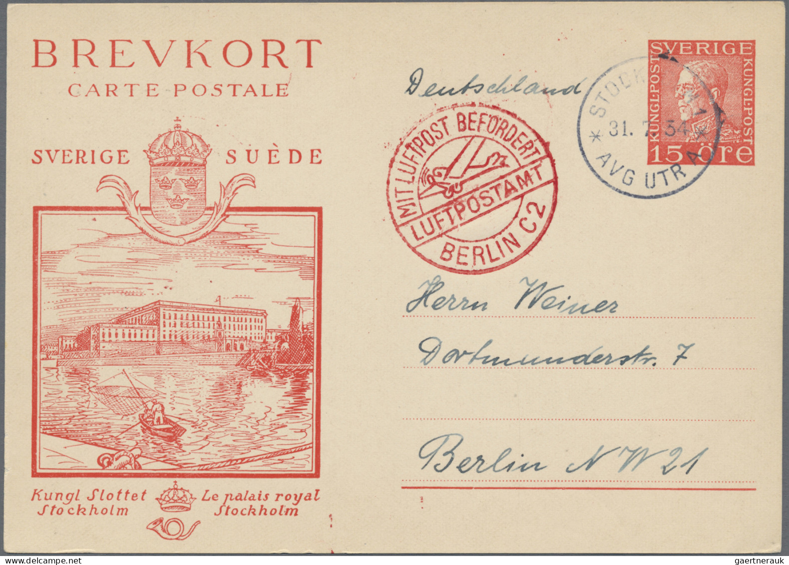Sweden - Postal Stationery: 1929, Pictorial Card Gustav 15ö. Red, Four Different - Entiers Postaux