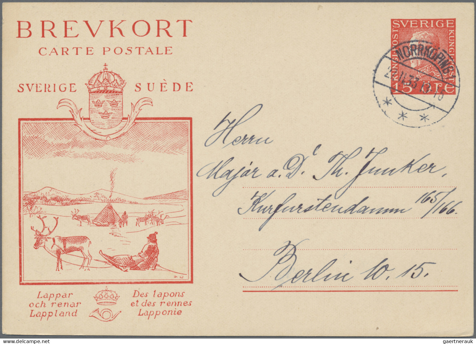 Sweden - Postal Stationery: 1929, Pictorial Card Gustav 15ö. Red, Four Different - Entiers Postaux