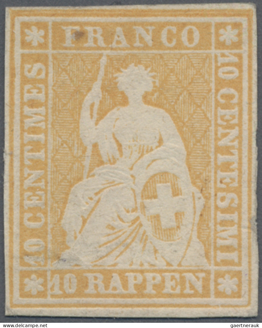 Schweiz: 1852, Strubel 1.Münchner Druck, 10 Rp. Gelborange Auf Ungummiertem Weiß - Unused Stamps