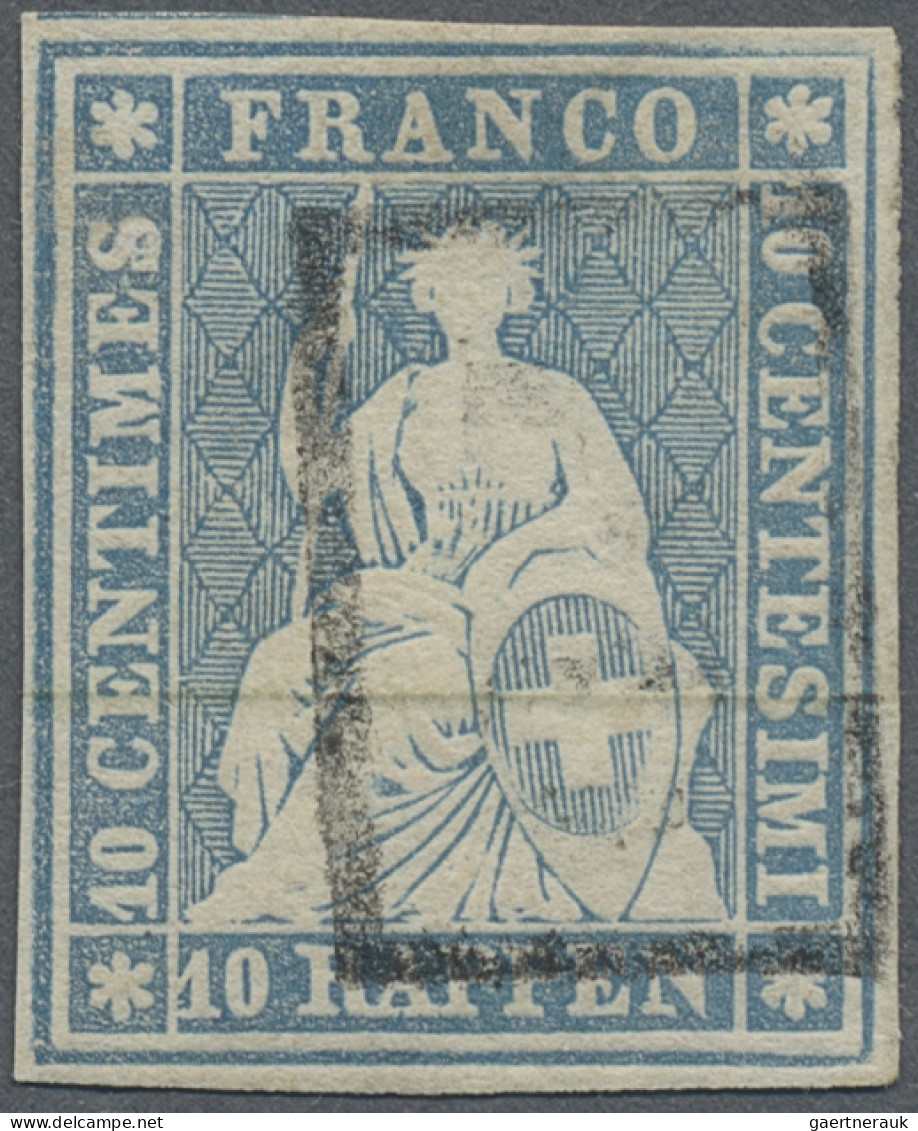 Schweiz: 1854/63, 10 Rp Lebhaftpreussischblau, Sitzende Helvetia, Ungezähnt, Mün - Used Stamps