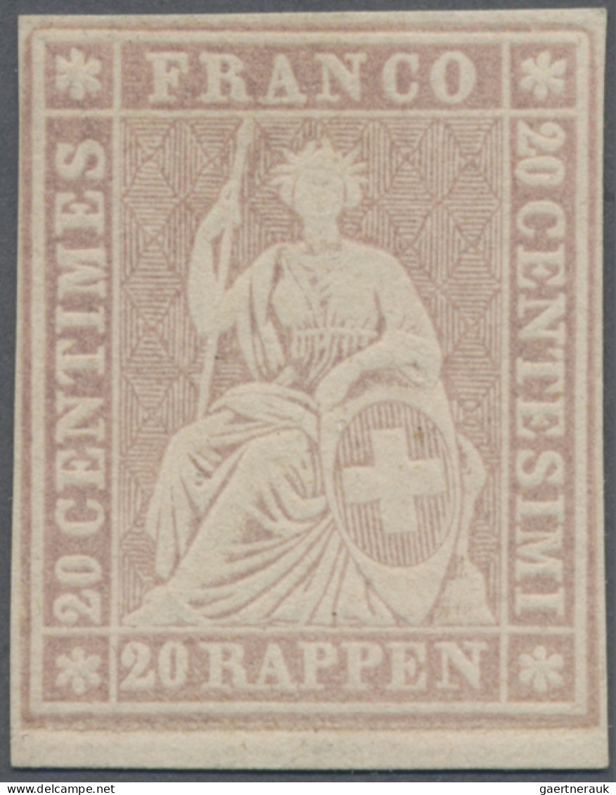Schweiz: 1854, Strubel 3.Berner Druck, 20 Rp. Karmingrau Auf Ungummiertem Weißem - Ongebruikt