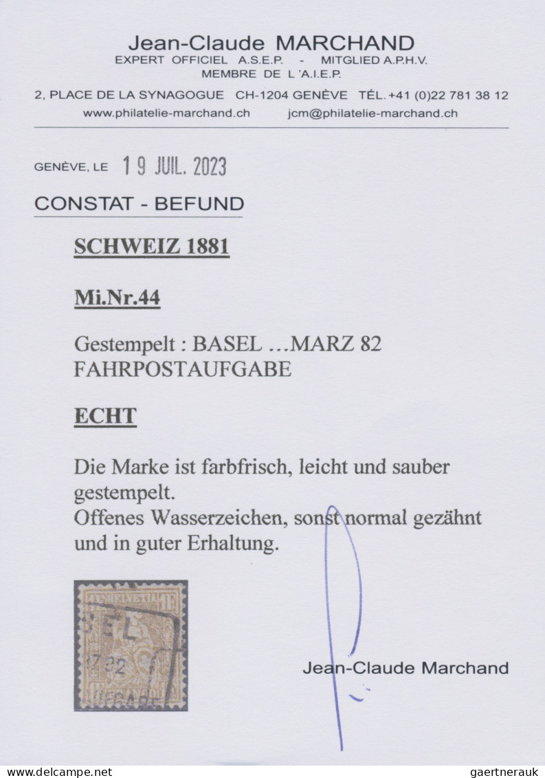 Schweiz: 1881 Sitzende Helvetia 1 Fr. Golden Auf Faserpapier, Entwertet Mit Fahr - Usati