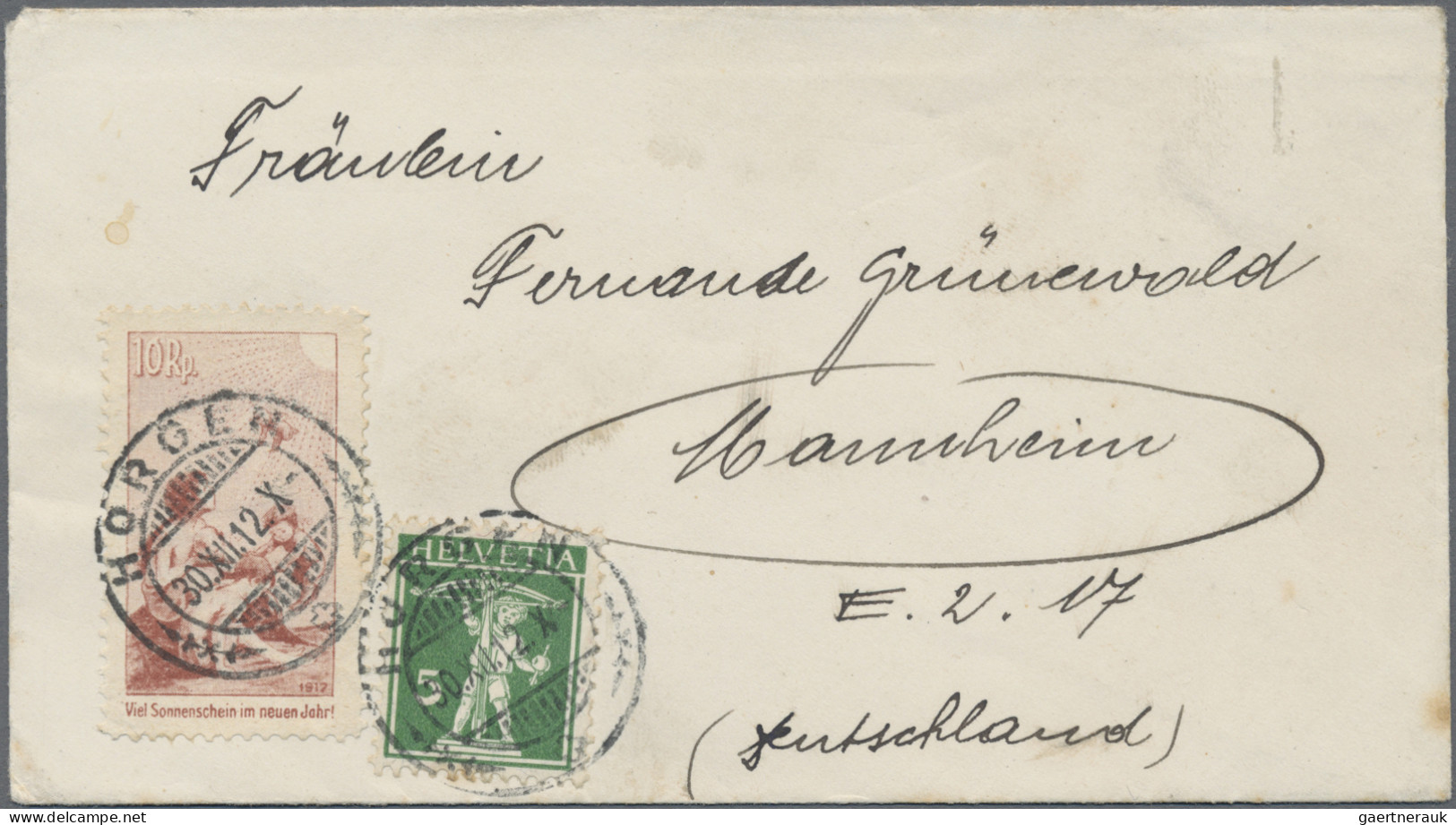 Schweiz: 1912, Pro Juventute-Vorläufer 10 Rp. Braunrot "Deutsche Inschrift" Zus. - Lettres & Documents