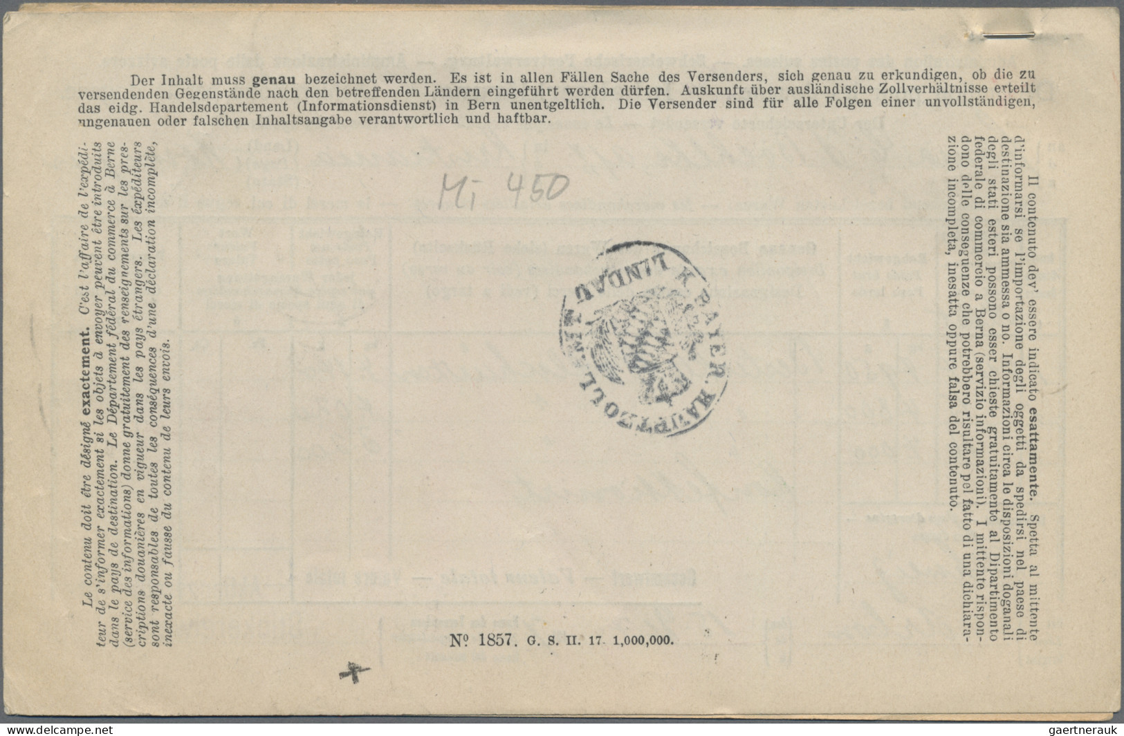 Schweiz: 1917 Paketkarte Für Drei Pakete Mit Anhängenden Inhaltserklärungen Von - Brieven En Documenten