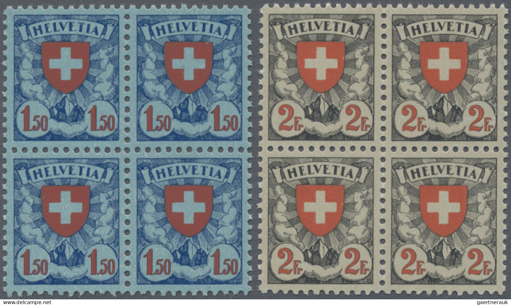 Schweiz: 1923/1933 'Wappen' 1.50 Fr. Auf Normalem Papier Sowie 2 Fr. Auf Geriffe - Nuevos