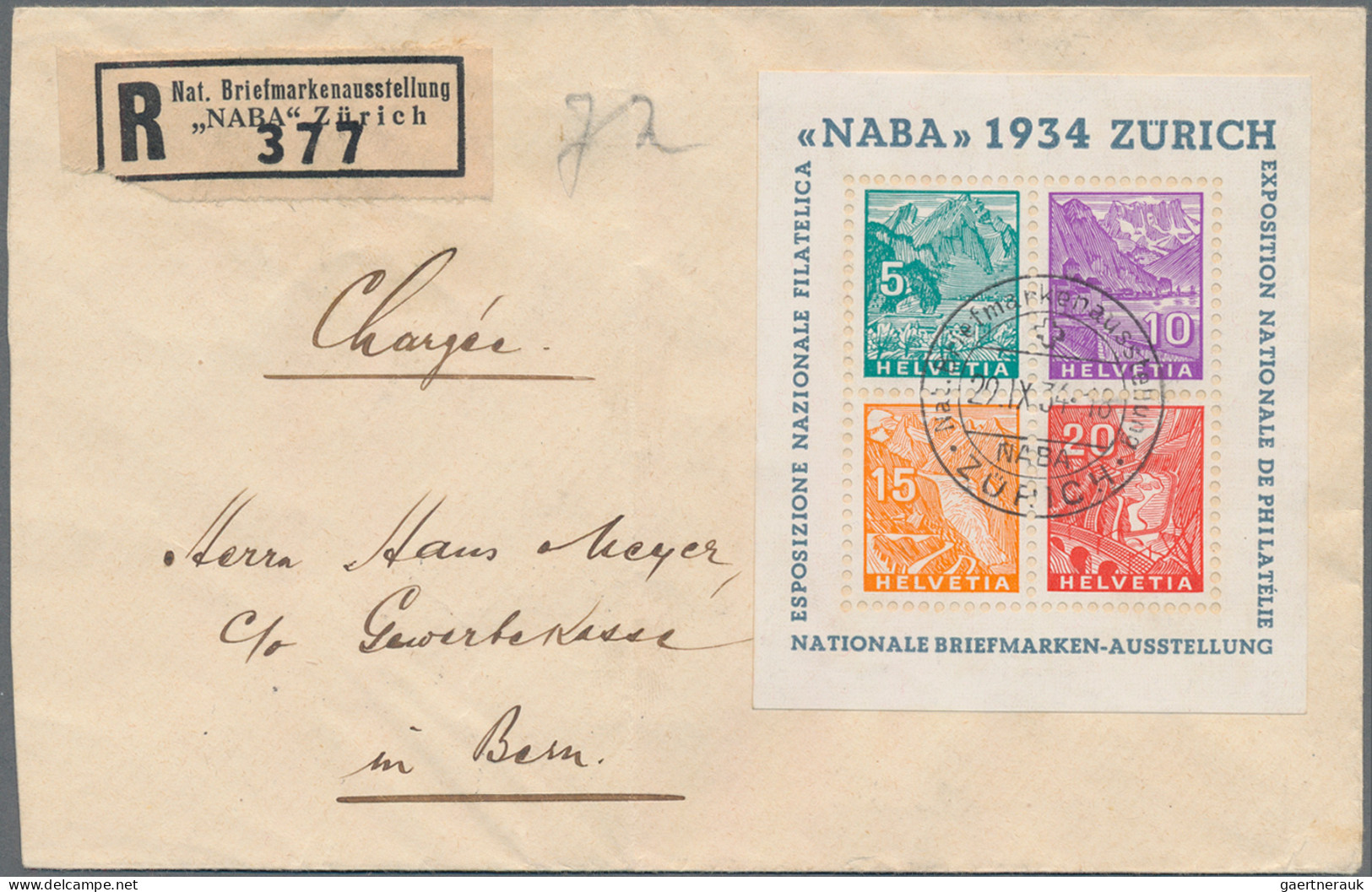 Schweiz: 1934 NABA-Block Auf R-FDC Mit Zentr. Ersttagsstempel Der Ausstellung, S - Storia Postale