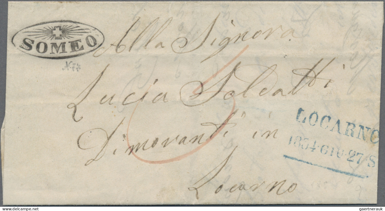 Schweiz - Stempel: 1854 "SOMEO", Seltener Tessiner Strahlenstempel Auf Kleinem B - Postmark Collection