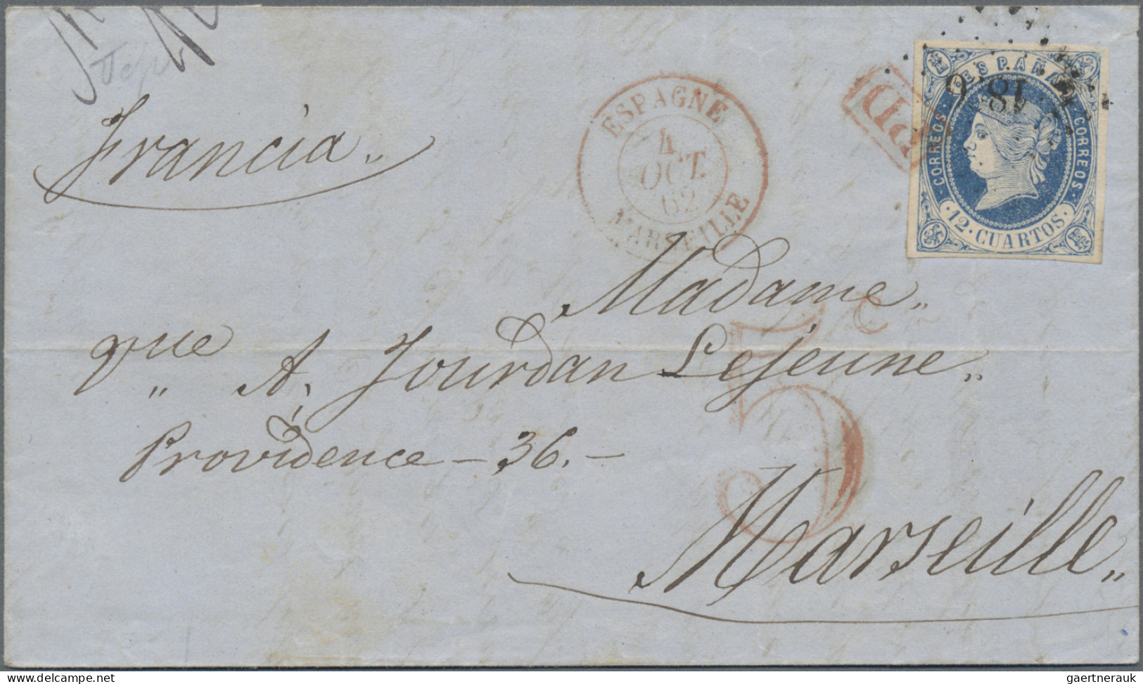 Spain: 1861/1865, Four Ship Letters Of Same Correspondence From Valencia To Mars - Storia Postale