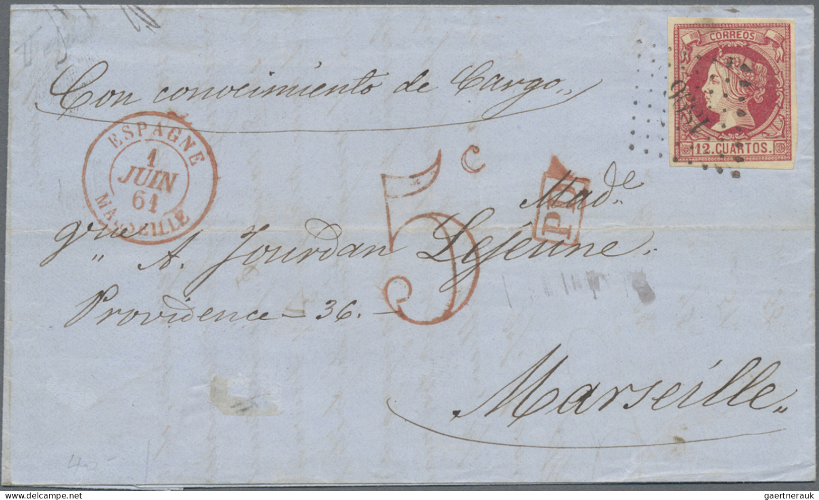 Spain: 1861/1865, Four Ship Letters Of Same Correspondence From Valencia To Mars - Lettres & Documents