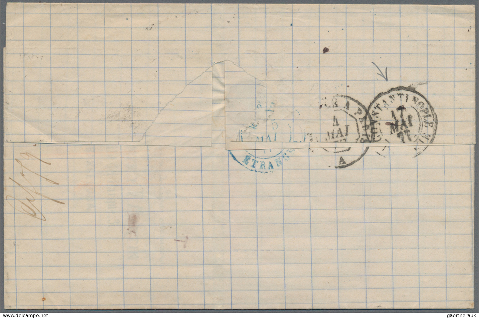 Spain: 1877 Folded Cover From Barcelona To Constantinople Dated '2 May 1877', Fr - Covers & Documents