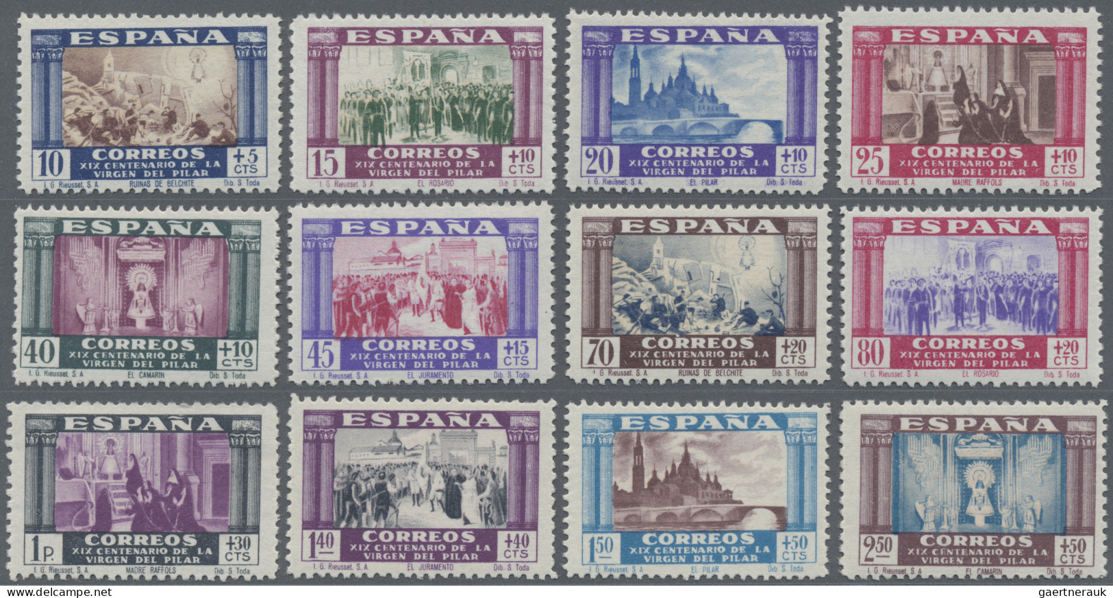 Spain: 1940, Virgin Of Pilar, 10c.-10pts., Complete Set Of 15 Values, Mint Never - Unused Stamps