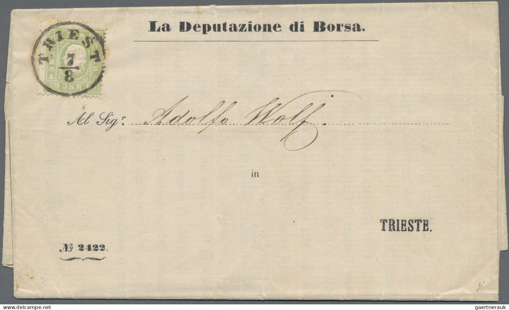 Trieste - Post Marks: 1858, 3 Kr Grün Als Einzelfrankatur Auf Attraktiver Komple - Vari
