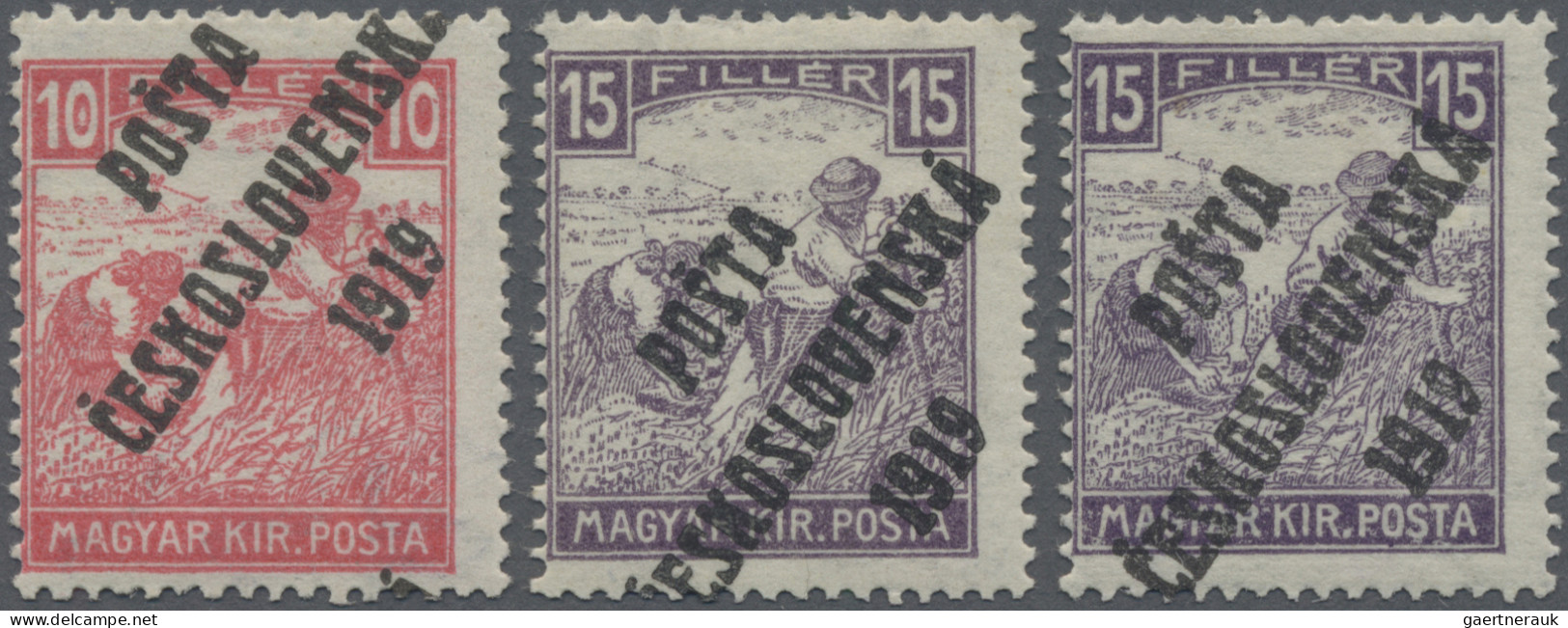 Czechoslowakia: 1919, 10 F Rose And 15 F Violet (2x), From The Hungarian "Harves - Nuovi