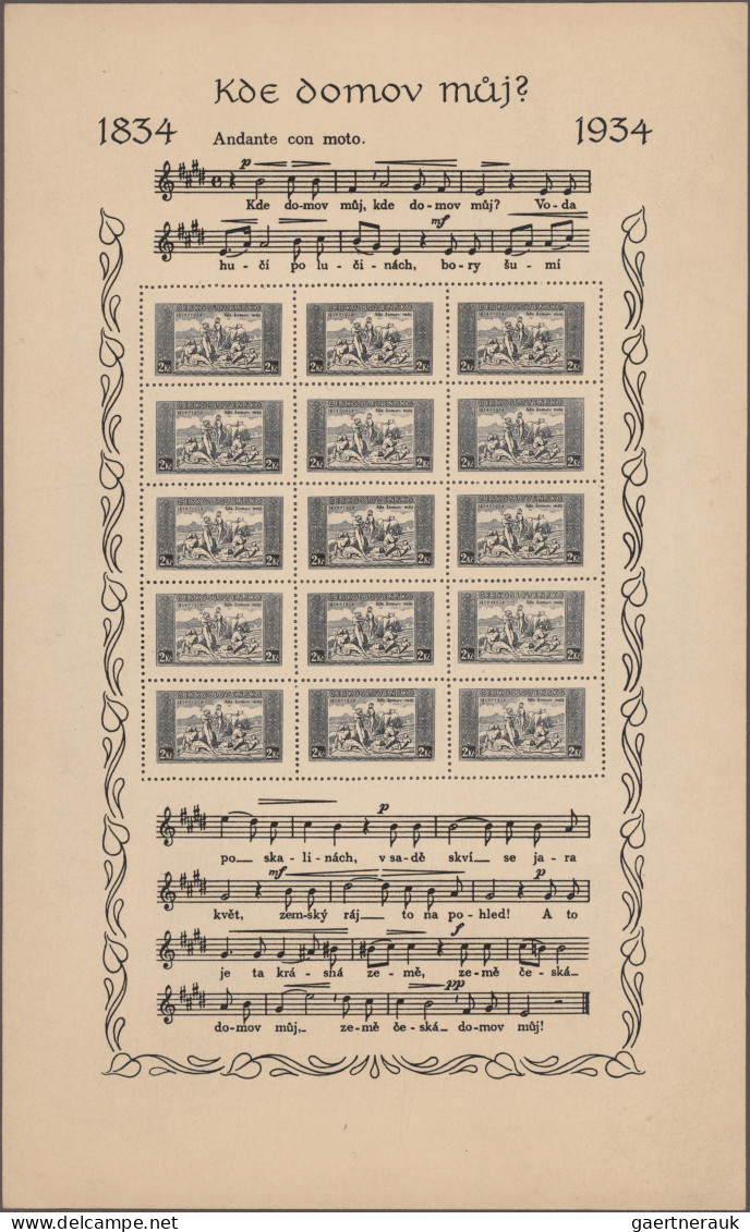 Czechoslowakia: 1934, 'National Anthem' 1k. And 2k. Both As Miniature Sheets Of - Ongebruikt