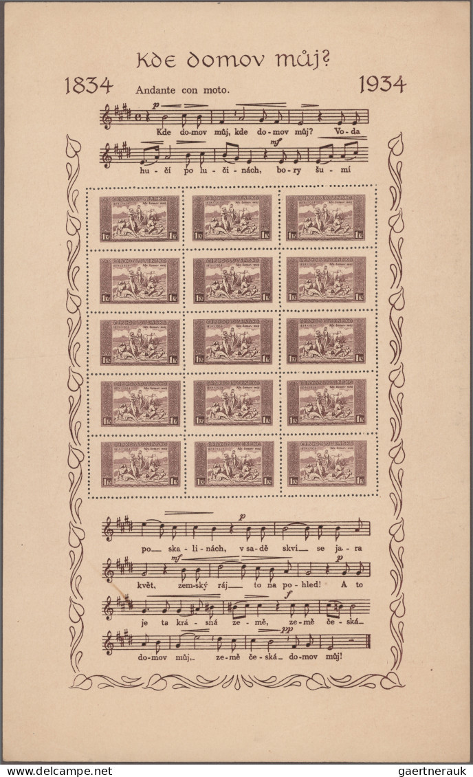 Czechoslowakia: 1934, 'National Anthem' 1k. And 2k. Both As Miniature Sheets Of - Neufs