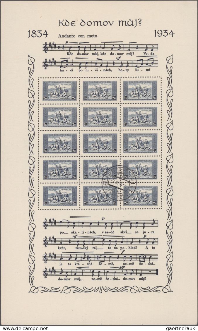 Czechoslowakia: 1934, National Anthem, 1 Kc Brown-lilac And 2 Kc Blue On Card Pa - Gebraucht