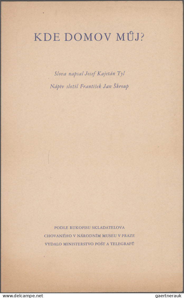 Czechoslowakia: 1934, National Anthem, 1 Kc Brown-lilac And 2 Kc Blue On Card Pa - Oblitérés