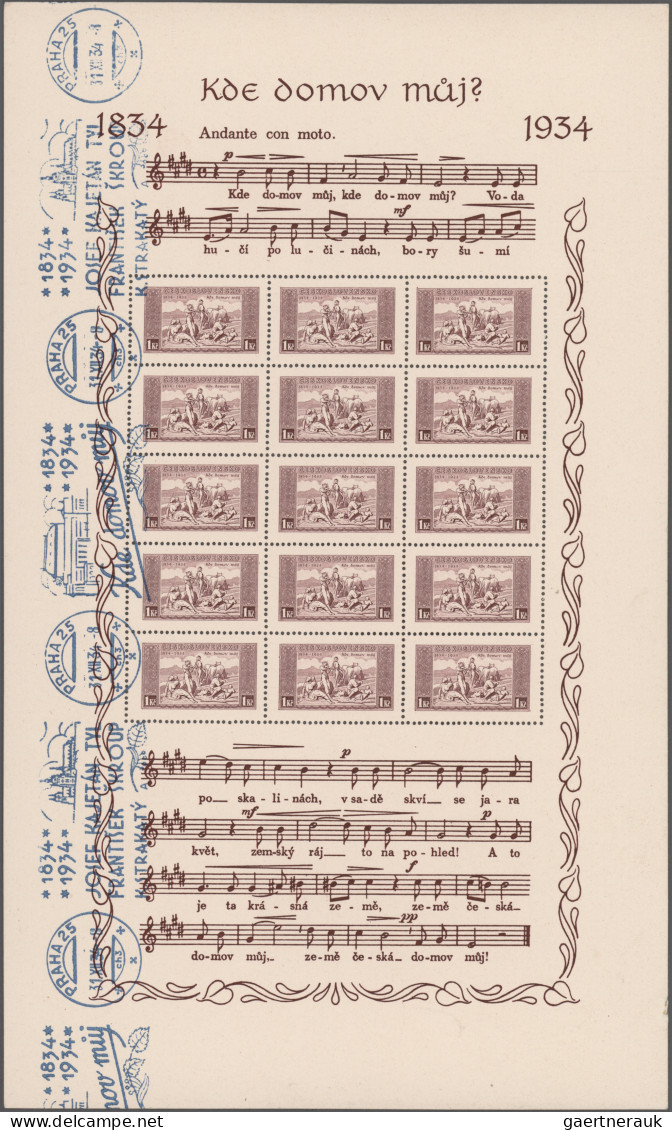 Czechoslowakia: 1934, National Anthem, 1 Kc Brown-lilac And 2 Kc Blue On Card Pa - Usados